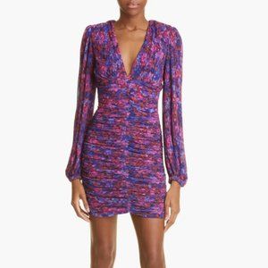 ⭐️ REBECCA VALLANCE Cherry Bomb Floral Print Shirred Long Sleeve Minidress